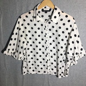 Womens Zac&Rachel Blouse Polka Dot Flowy Sleeves Ruffles Cropped Button Down
